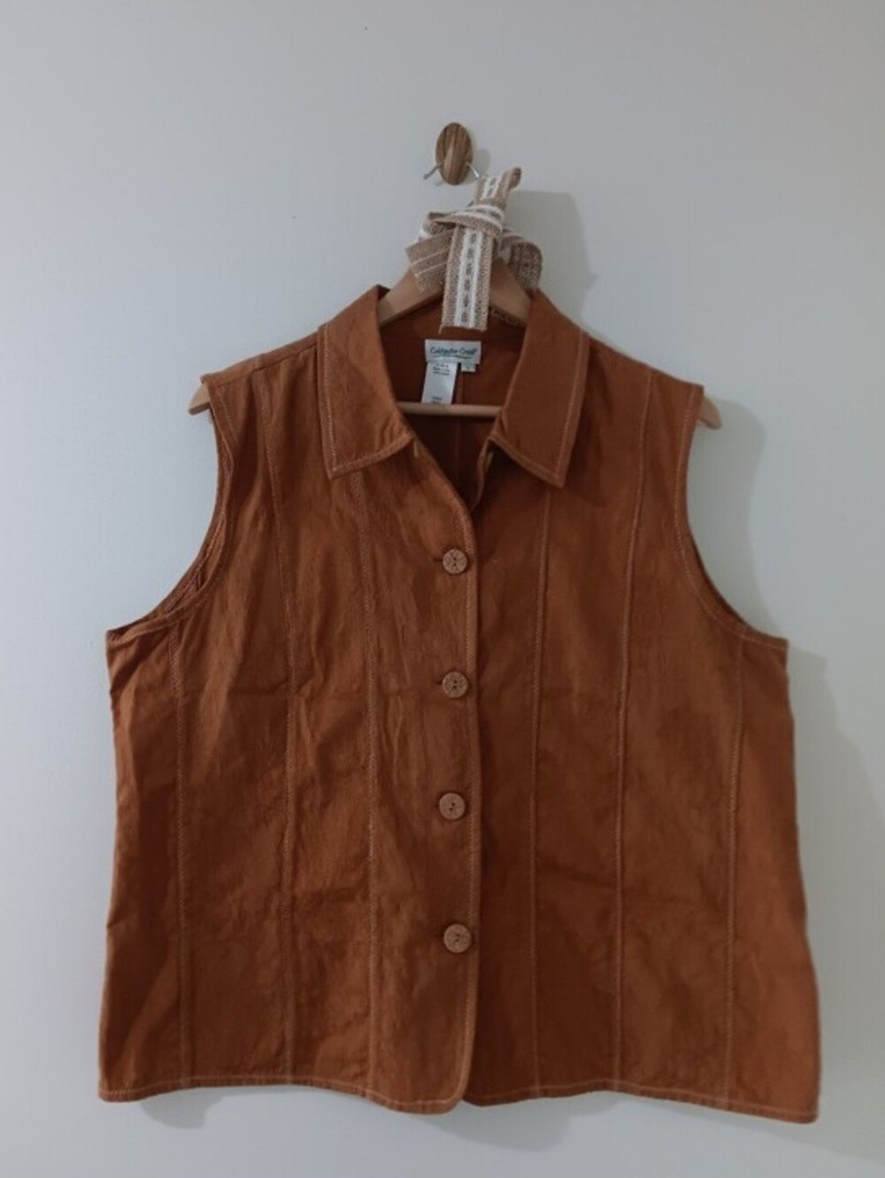 Vintage Coldwater Creek Walnut Brown Western Jacquard Floral Button Front Vest